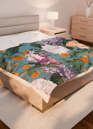 Velveteen Plush Blanket - Vintage Italin Summer Floral Design