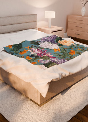 Velveteen Plush Blanket - Vintage Italin Summer Floral Design