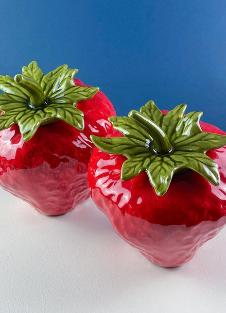 Vintage 1975 Strawberry Cookie Storage Jars. Set of 2 Collectible Canisters. Red Kitchen Craft Kids Room Decor. Gift for Mom, Dad, Friend.