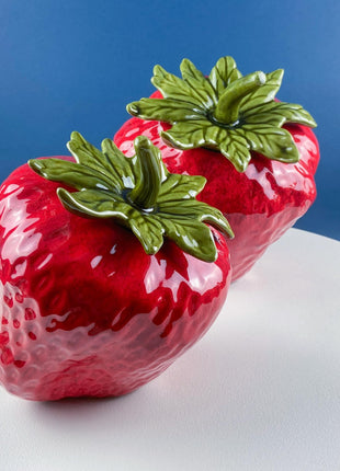 Vintage 1975 Strawberry Cookie Storage Jars. Set of 2 Collectible Canisters. Red Kitchen Craft Kids Room Decor. Gift for Mom, Dad, Friend.