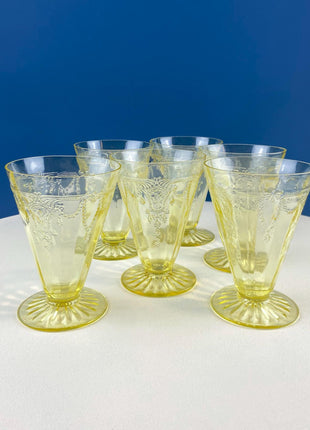 Vintage Anchor Hocking Yellow Depression Glass Ice Tea Water Glasswear. Cameo Ballerina Set of 6. Dining Room Table Decor. Gift for Him Her