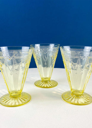 Vintage Anchor Hocking Yellow Depression Glass Ice Tea Water Glasswear. Cameo Ballerina Set of 6. Dining Room Table Decor. Gift for Him Her