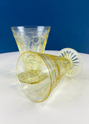 Vintage Anchor Hocking Yellow Depression Glass Ice Tea Water Glasswear. Cameo Ballerina Set of 6. Dining Room Table Decor. Gift for Him Her