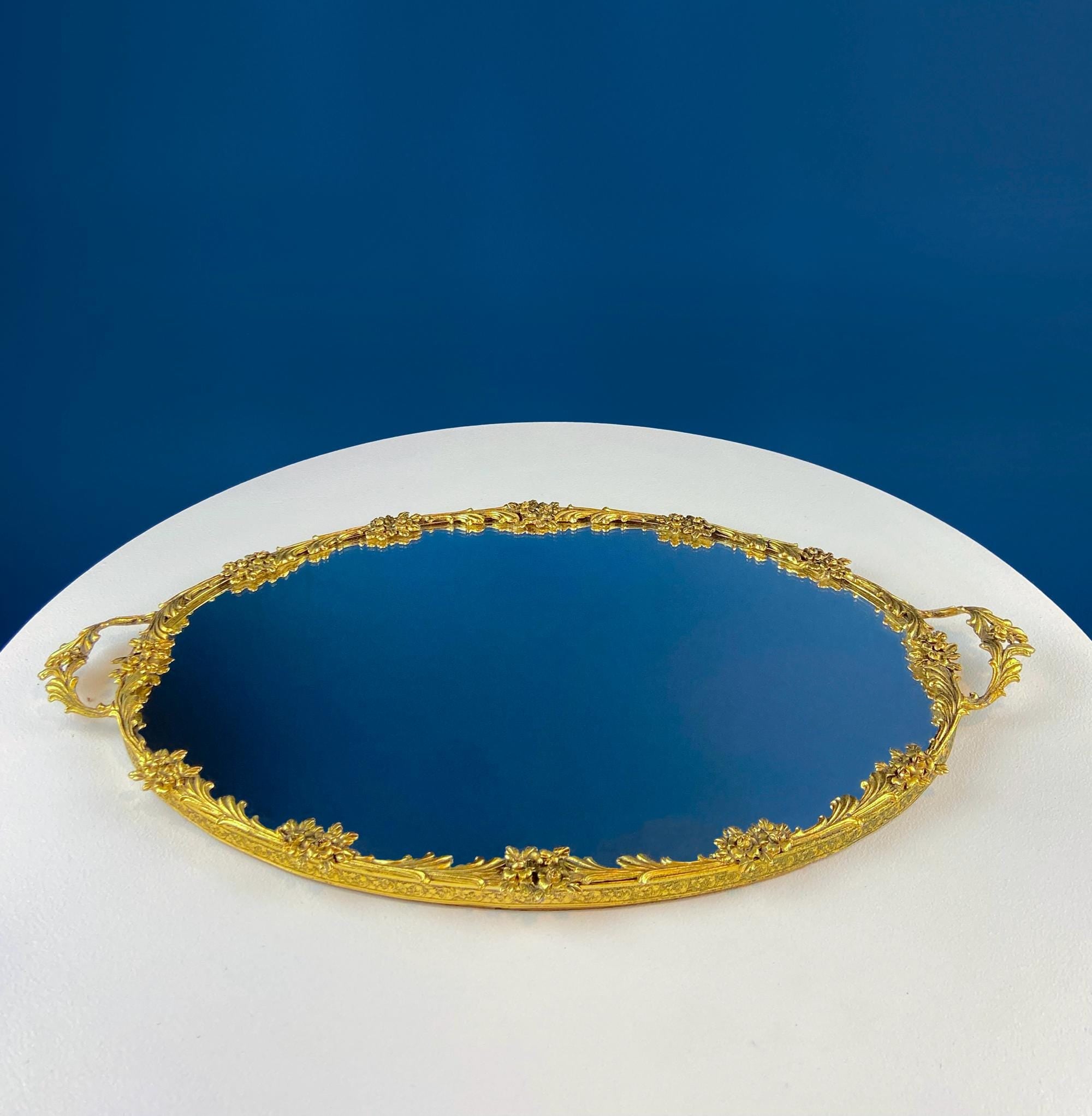 Vintage Gold Dresser Vanity Mirrored Tray. Rich Gilded Metal Tea Rose –  Anything Discovered