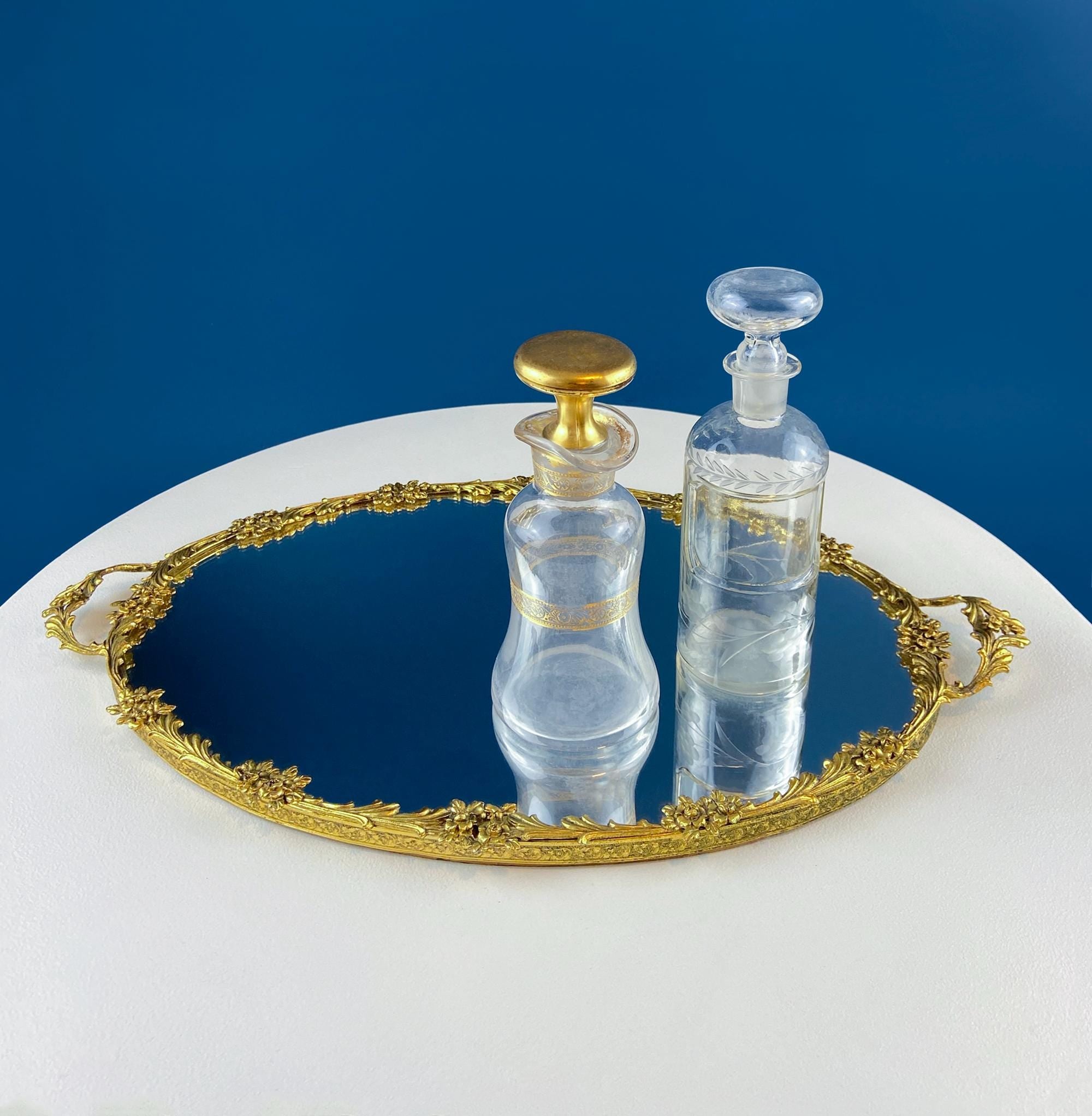 Vintage Gold Dresser Vanity Mirrored Tray. Rich Gilded Metal Tea Rose Anything Discovered Vintage Gold Dresser Vanity Mirrored Tray. Rich Gilded Metal Tea Rose Anything Discovered