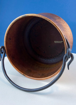 Vintage Copper Cauldron. Large Hand Pounded Bucket with Wrought Iron Handle. Hand Hammered Rustic Home Dining Room Decor. Gift for Him Her.