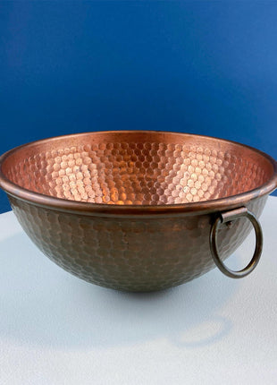 Vintage Copper Hand Pounded Bowl with Handle. For Kitchen Use or Display. Modern Farmhouse. Dining Room Table Decor. Gift for Him or Her.