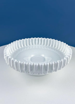 Vintage Fenton Hobnail Serving Bowl Fruit Stand. Fluted Outer Wall. Mid-C Modern Collectible Milk Glass. Dining Room Kitchen Table Decor.