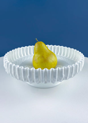 Vintage Fenton Hobnail Serving Bowl Fruit Stand. Fluted Outer Wall. Mid-C Modern Collectible Milk Glass. Dining Room Kitchen Table Decor.
