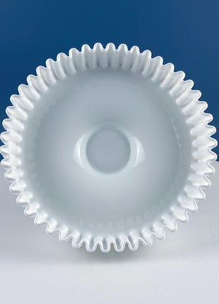Vintage Fenton Hobnail Serving Bowl Fruit Stand. Fluted Outer Wall. Mid-C Modern Collectible Milk Glass. Dining Room Kitchen Table Decor.