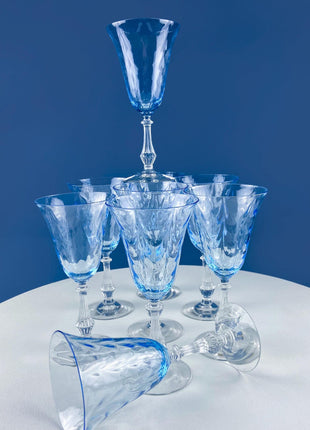 Vintage Fostoria Wine Water Crystal Goblets. Moonlight Blue Wavecrest. Set of 12. Dining Room Table Decor. Collectible Glassware.