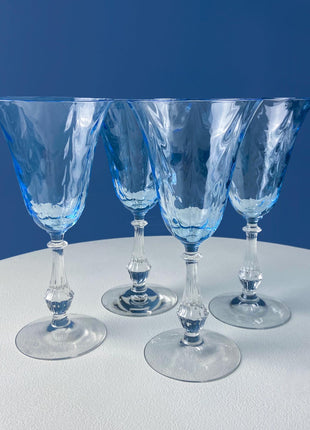 Vintage Fostoria Wine Water Crystal Goblets. Moonlight Blue Wavecrest. Set of 12. Dining Room Table Decor. Collectible Glassware.