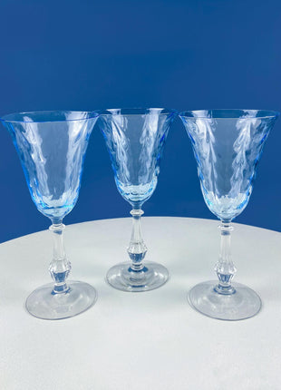 Vintage Fostoria Wine Water Crystal Goblets. Moonlight Blue Wavecrest. Set of 12. Dining Room Table Decor. Collectible Glassware.