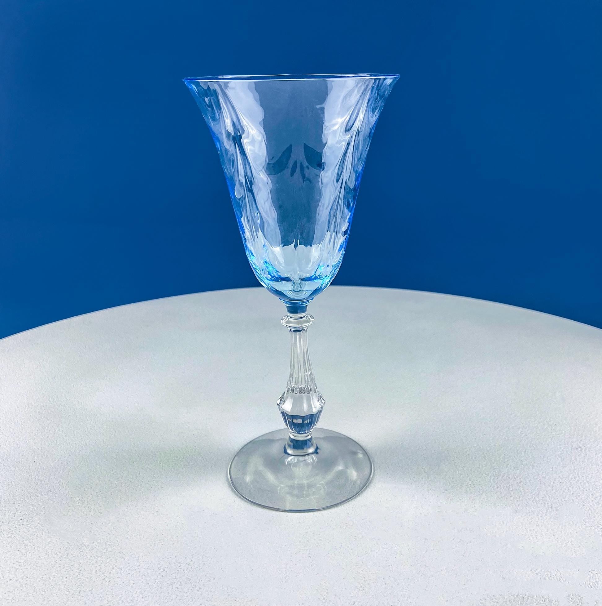 Vintage Fostoria Wine Water Crystal Goblets. Moonlight Blue Wavecrest. Set of 12. Dining Room Table Decor. Collectible Glassware