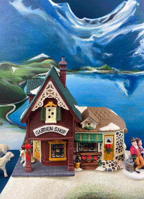 Vintage Garden Shop Christmas Village House by Lemax Limited Edition. Illuminated Porcelain Building. Whimsical Home Retail Holiday Decor.