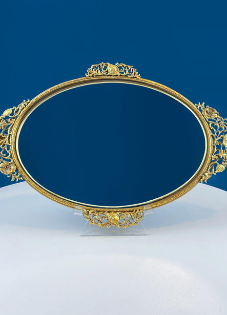 Vintage Gold Dresser Vanity Tray. Rich Floral Gilded Metal Motif. Chic Anything Discovered Vintage Gold Dresser Vanity Tray. Rich Floral Gilded Metal Motif. Chic Anything Discovered