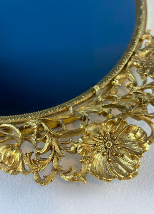 Vintage Gold Dresser Vanity Tray. Rich Floral Gilded Metal Motif. Chic Anything Discovered Vintage Gold Dresser Vanity Tray. Rich Floral Gilded Metal Motif. Chic Anything Discovered