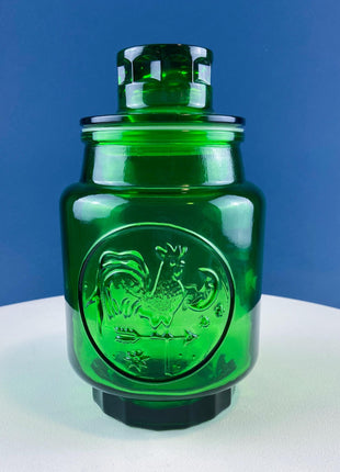 Vintage Green Glass Storage Jar with Lid. Wheton NJ. Glass Canister. Countertop Container or Cookie Jar. Modern Farmhouse. Dining Room Decor