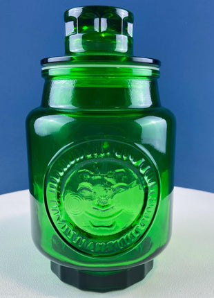 Vintage Green Glass Storage Jar with Lid. Wheton NJ. Glass Canister. Countertop Container or Cookie Jar. Modern Farmhouse. Dining Room Decor