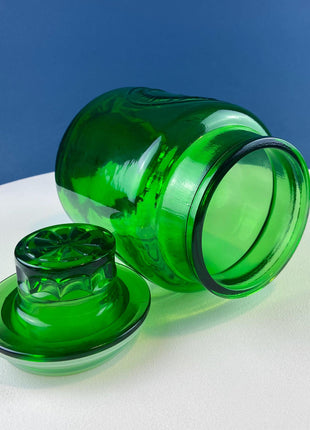 Vintage Green Glass Storage Jar with Lid. Wheton NJ. Glass Canister. Countertop Container or Cookie Jar. Modern Farmhouse. Dining Room Decor