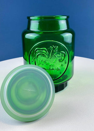 Vintage Green Glass Storage Jar with Lid. Wheton NJ. Glass Canister. Countertop Container or Cookie Jar. Modern Farmhouse. Dining Room Decor
