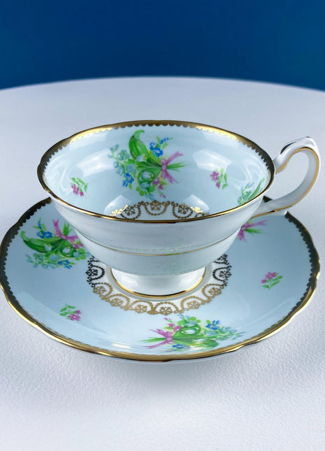 Vintage Grosvenor Teacup & Saucer. Lilies of the Valley and Forget Me Nots Floral Motif. Home Kitchen Dining Room Decor. Modern Country.