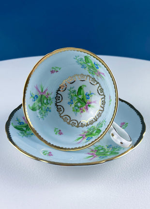Vintage Grosvenor Teacup & Saucer. Lilies of the Valley and Forget Me Nots Floral Motif. Home Kitchen Dining Room Decor. Modern Country.