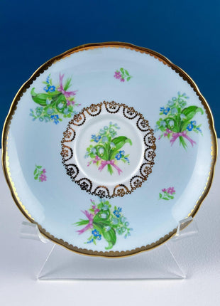 Vintage Grosvenor Teacup & Saucer. Lilies of the Valley and Forget Me Nots Floral Motif. Home Kitchen Dining Room Decor. Modern Country.