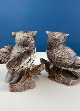 Vintage HOMCO Porcelain Owl Figurines. Set of 2 Birds. Office or Library Display. Halloween Celebration. Gift for Bookworm. Woodland Decor.