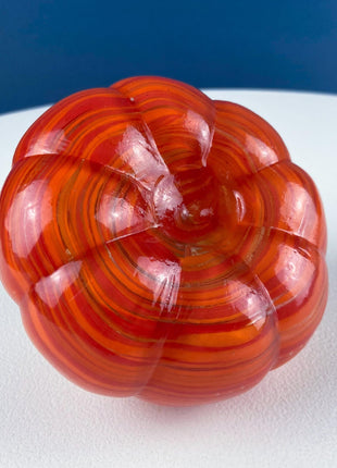 Vintage Hand Blown Orange Glass Pumpkin. Marbled Effect. Green Stem. Fall Halloween Thanksgiving Decor. Home Retail Display.