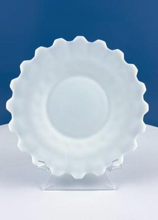 Vintage Jeanette Milk Glass Serving Bowl & Matching Underplate. "Cube" (Cubist) Pattern Mayonnaise Bowl. Home Dining Kitchen Table Decor.