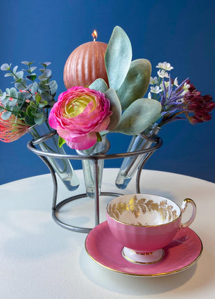 Vintage Metal Candle Holder with 4 Glass Bud Vases. Table Centerpiece. Holiday Celebration. Hostess Essentials. Gift for Him Her.