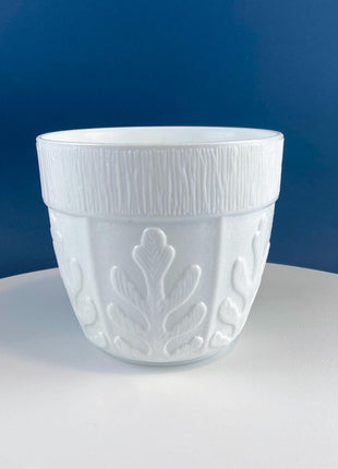 Vintage Milk Glass Flower Pot Set of 2. Oak Leaf Design, 1975. Window Sill Garden. Gift for Greenfingers. Home Garden Decor.