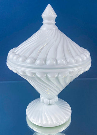 Vintage Milk Glass Set of Bowls with Lids. Swirl Motif. White Dishes for Bath Accessories, Bedroom Jewelry Storage, Candy. Gift for Him Her.