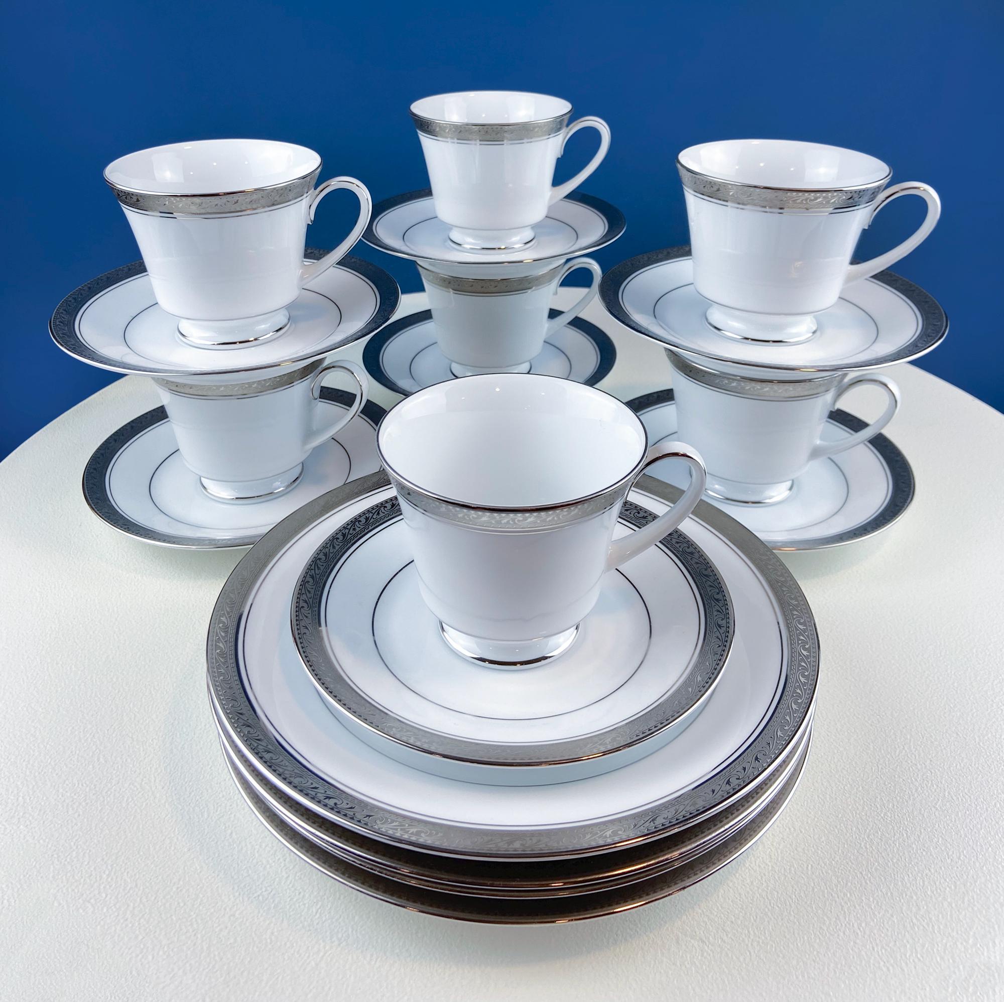 Noritake Crestwood Platinum Tea Set: 8 Cups & Saucers, 4 Dessert