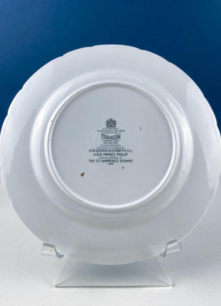 Vintage Paragon Tea Cup Saucer Dessert Plate. Commemorative Trio. Blue with Gold Motifs. Dining Room Decor. Gift for Canadian.