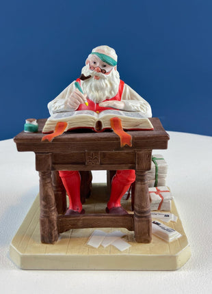Vintage Porcelain Figurine of Santa Checking His List by Norman Rockwell. Seasonal Display for Home Retail or Office. Collectible Statuette.