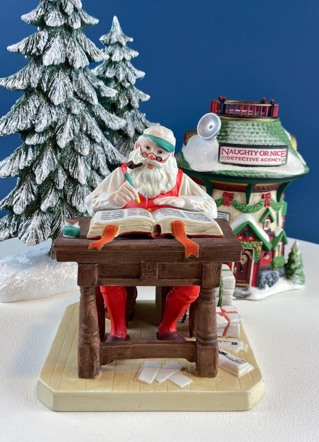 Vintage Porcelain Figurine of Santa Checking His List by Norman Rockwell. Seasonal Display for Home Retail or Office. Collectible Statuette.