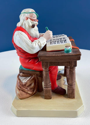 Vintage Porcelain Figurine of Santa Checking His List by Norman Rockwell. Seasonal Display for Home Retail or Office. Collectible Statuette.