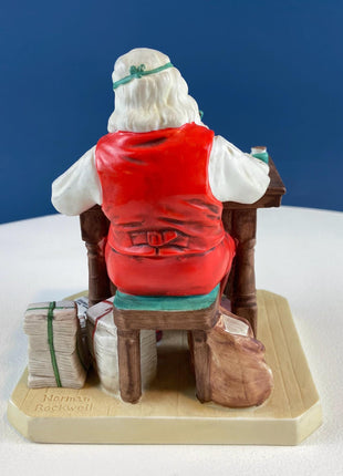 Vintage Porcelain Figurine of Santa Checking His List by Norman Rockwell. Seasonal Display for Home Retail or Office. Collectible Statuette.