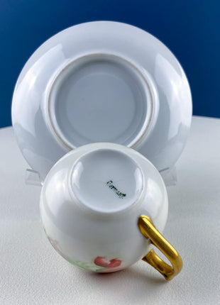 Vintage Porcelain Tea or Coffee Cup & Saucer with Hand Painted Poppies. Modern Farmhouse. Hosting Essentials. Tea Party Accessories.