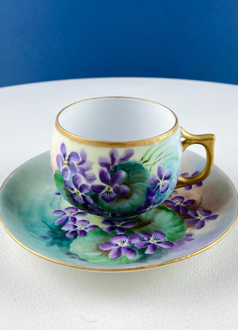 Vintage Porcelain Tea or Coffee Cup & Saucer with Hand Painted Violets. Modern Farmhouse. Hosting Essentials. Tea Party Accessories.