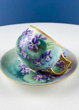 Vintage Porcelain Tea or Coffee Cup & Saucer with Hand Painted Violets. Modern Farmhouse. Hosting Essentials. Tea Party Accessories.