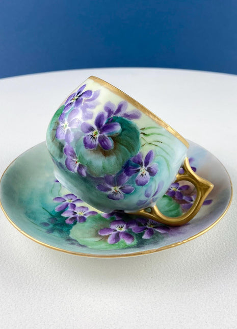 Vintage Porcelain Tea or Coffee Cup & Saucer with Hand Painted Violets. Modern Farmhouse. Hosting Essentials. Tea Party Accessories.