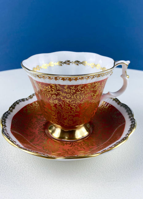 Vintage Royal Albert Brown & Gold Tea Coffee Cup and Saucer. All Over Flower Motif. Gold Leaf Border. Buckingham Series. Hosting Essentials