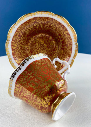 Vintage Royal Albert Brown & Gold Tea Coffee Cup and Saucer. All Over Flower Motif. Gold Leaf Border. Buckingham Series. Hosting Essentials