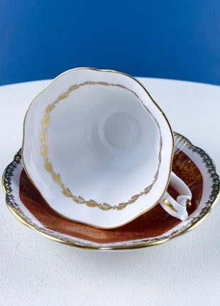 Vintage Royal Albert Brown & Gold Tea Coffee Cup and Saucer. All Over Flower Motif. Gold Leaf Border. Buckingham Series. Hosting Essentials