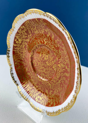 Vintage Royal Albert Brown & Gold Tea Coffee Cup and Saucer. All Over Flower Motif. Gold Leaf Border. Buckingham Series. Hosting Essentials