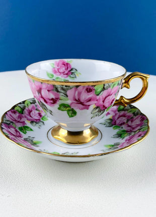 Vintage Royal Sealy Tea Coffee Cup & Saucer with Pink Roses Design. Dining Room Decor. Modern Farmhouse. Tea Garden Party Hosting Essentials