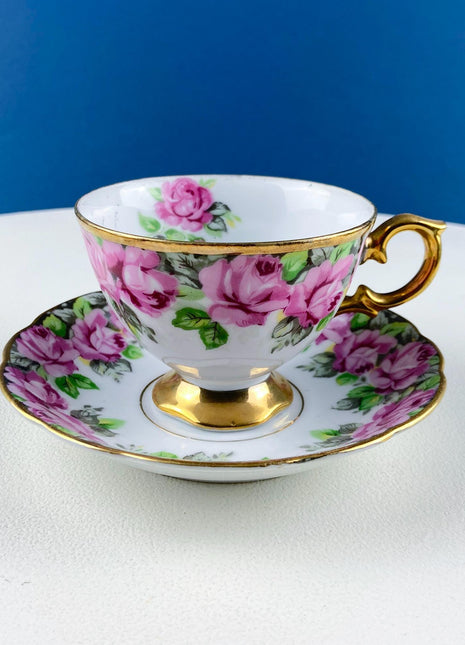 Vintage Royal Sealy Tea Coffee Cup & Saucer with Pink Roses Design. Dining Room Decor. Modern Farmhouse. Tea Garden Party Hosting Essentials